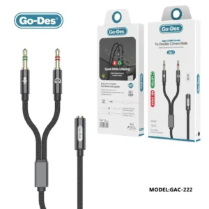 آداپتور صوتی Go-Des GAC-222 مدل 3.5 میلی‌متری برای هدست گیمینگ و میکروفون