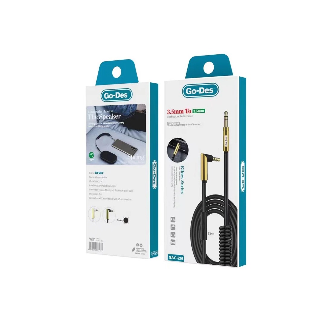 کابل AUX فنری Go-Des GAC-216 با جک زاویه‌دار ۹۰ درجه