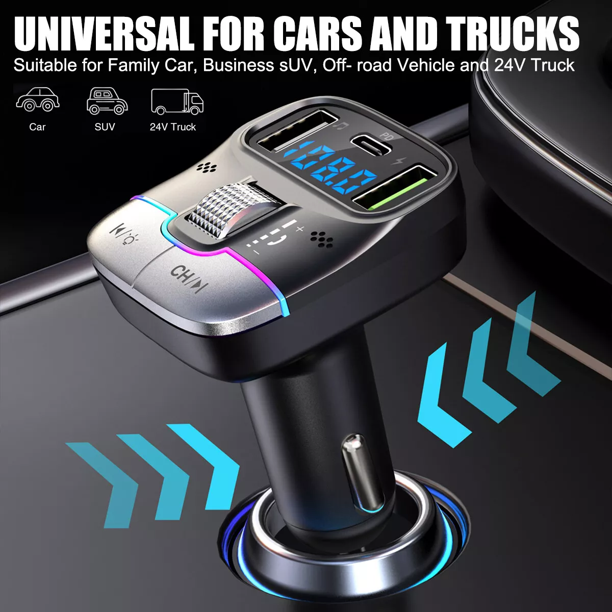 پخش‌کننده بلوتوث ماشین GO-DES GD-BT39 با قابلیت FM و درگاه USB-C