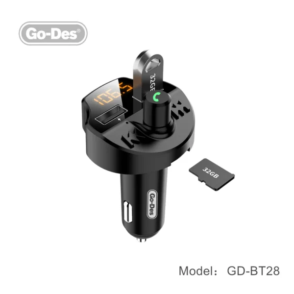 فرستنده اف‌ام بلوتوثی خودرو Go-Des GD-BT28 با شارژر فندکی سریع و پخش موسیقی | مکالمه هندزفری