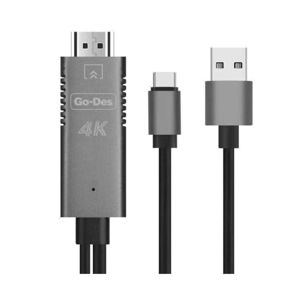 کابل Go-Des مدل GD-8273 USB-C به HDMI با پورت USB-A اتصال کابل GD-8273 به لپ‌تاپ و تلویزیون