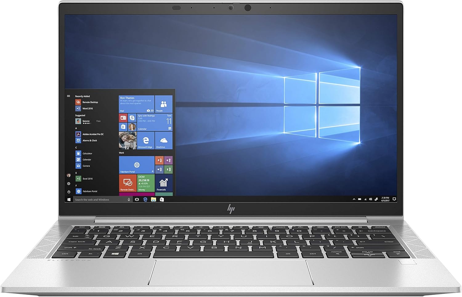 تصویر جلوی لپ‌تاپ HP EliteBook 830 G7 با طراحی باریک و وزن سبک