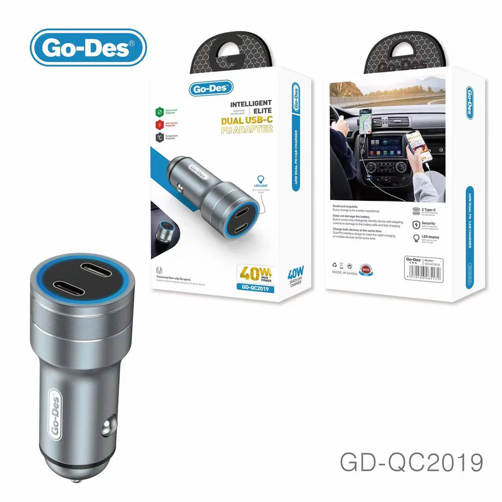 Go-Des GD-QC2019 Dual Type-C Car Charger
