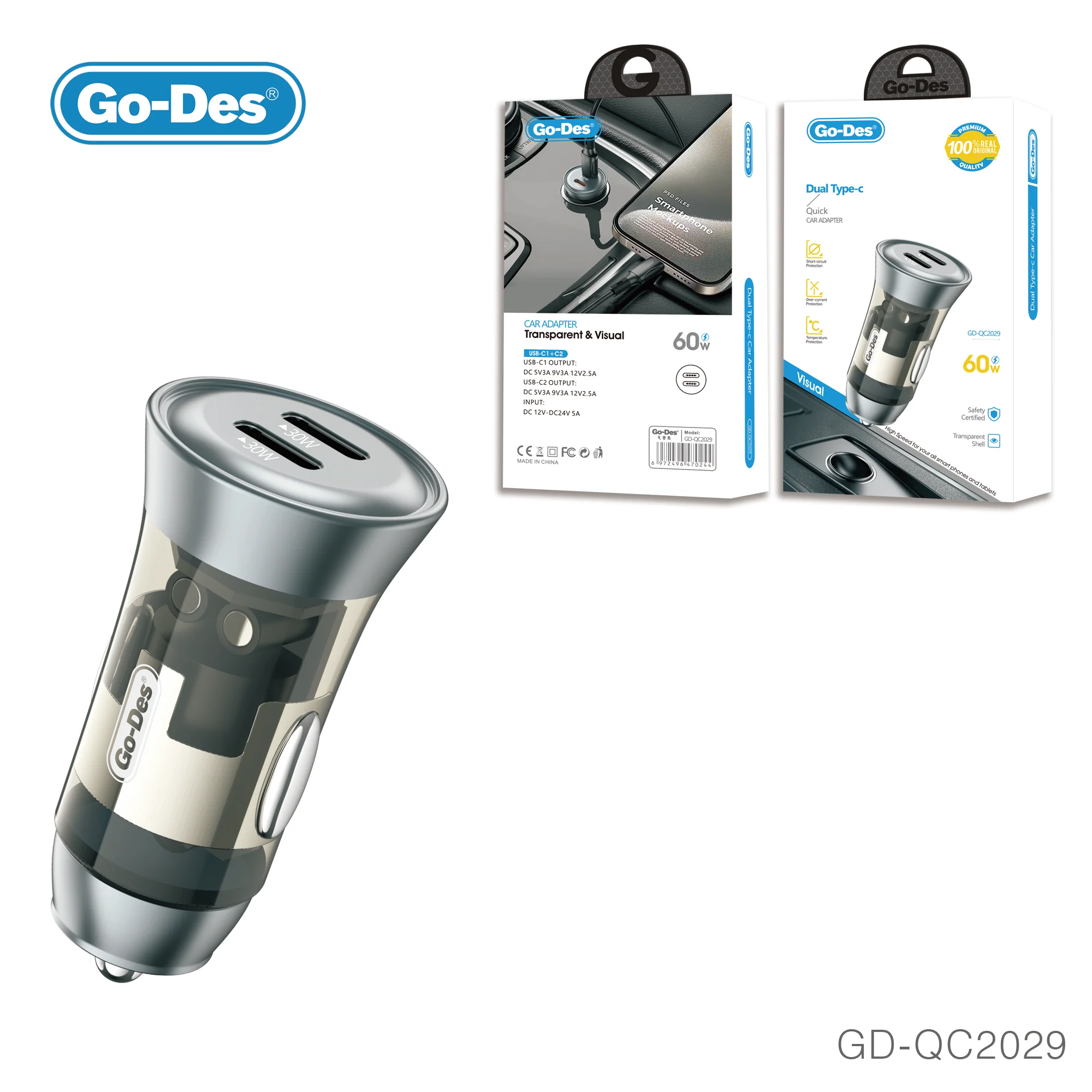 Go-Des GD-QC2029 Dual USB-C Car Charger