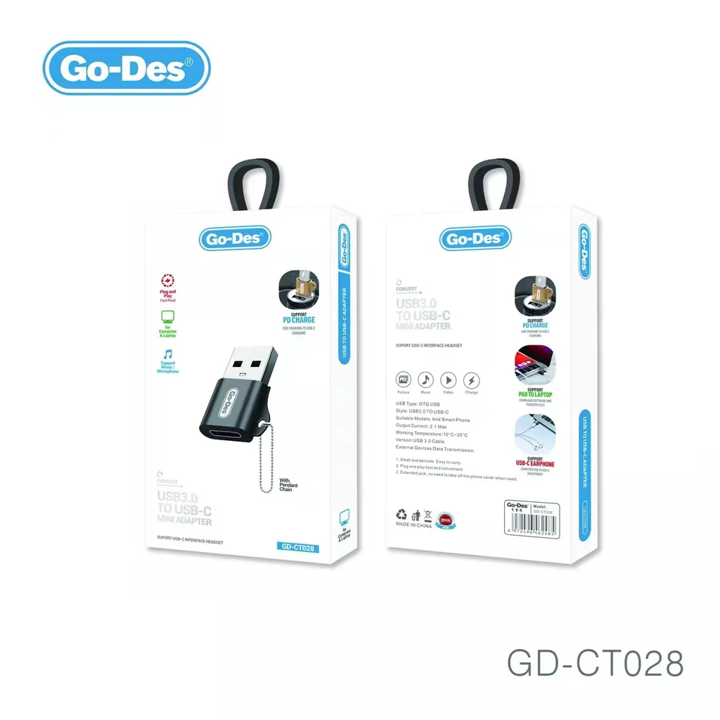 خرید مبدل USB به Type-C گو-دس GD-CT028 تبدیل USB-A به USB-C برای شارژ و انتقال اطلاعات