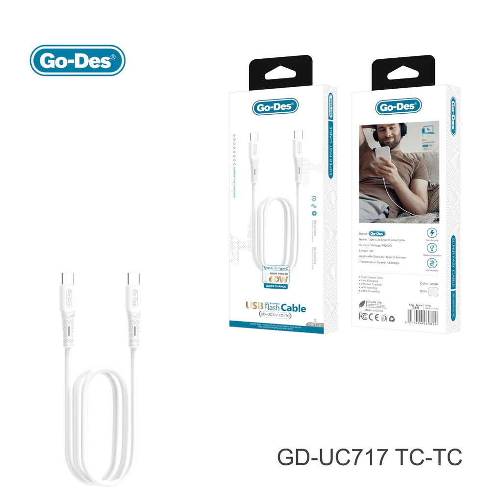 خرید کابل Type-C به Type-C Go-Des GD-UC717 کابل شارژ سریع PD 60W و انتقال داده Market7