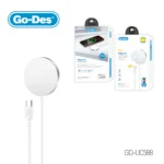 شارژر بی‌سیم مغناطیسی Go-Des GD-UC588 با فناوری MagSafe، توان 15 وات، ورودی USB-C و قابلیت شارژ سریع آیفون و دستگاه‌های سازگار با شارژ بی‌سیم.