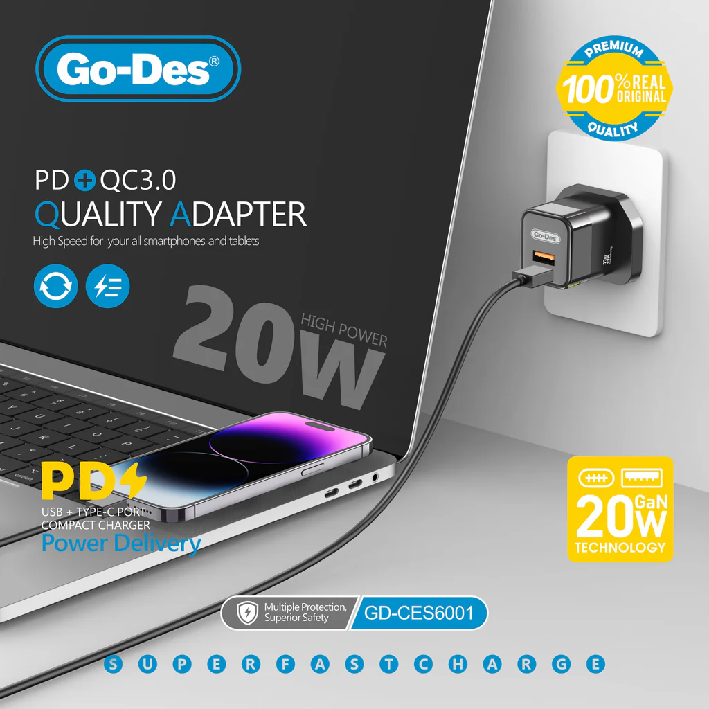 شارژر دیواری PD و QC3.0 دو پورت