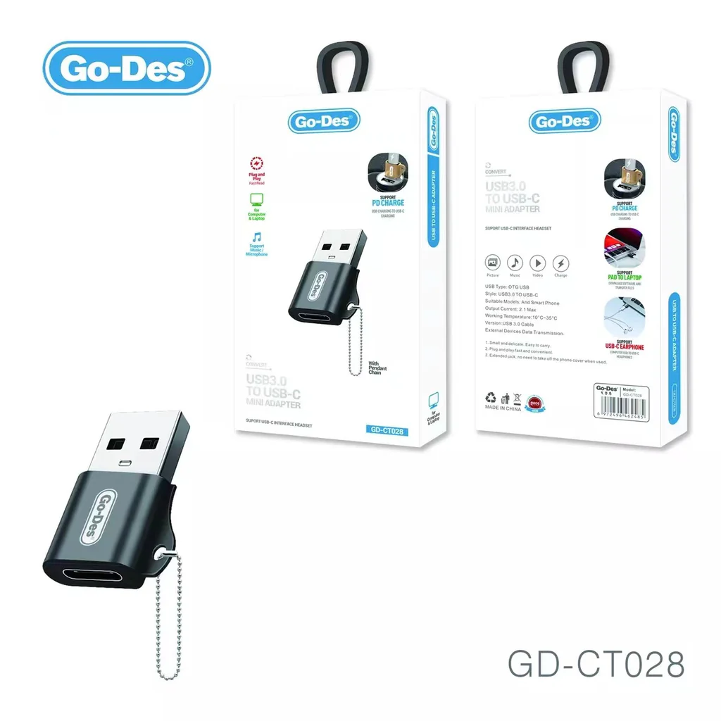 مبدل Go-Des GD-CT028 امکان تبدیل پورت USB-A به USB-C را برای شارژ و انتقال اطلاعات
