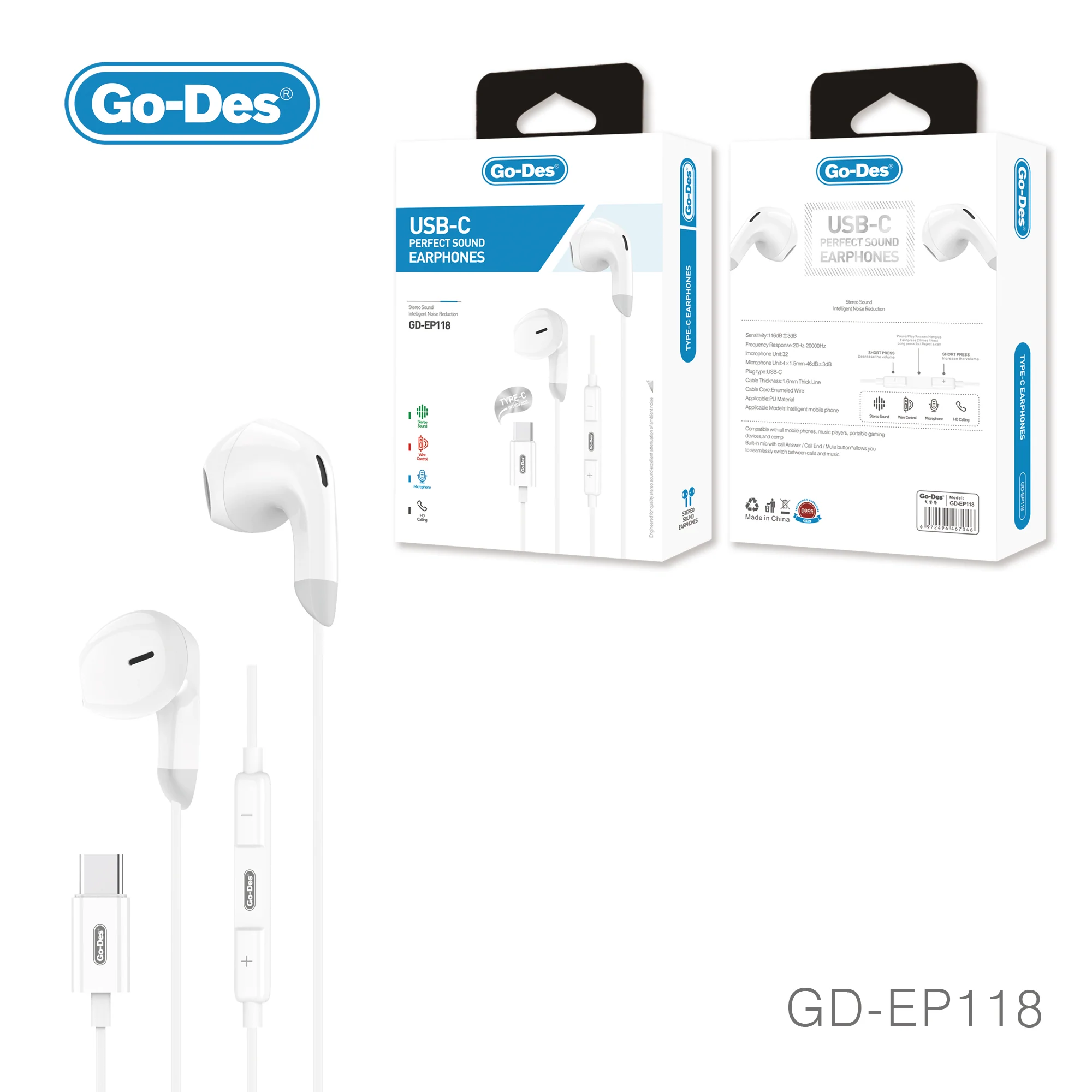 هدفون سیمی Go-Des GD-EP118 با صدای استریو HD