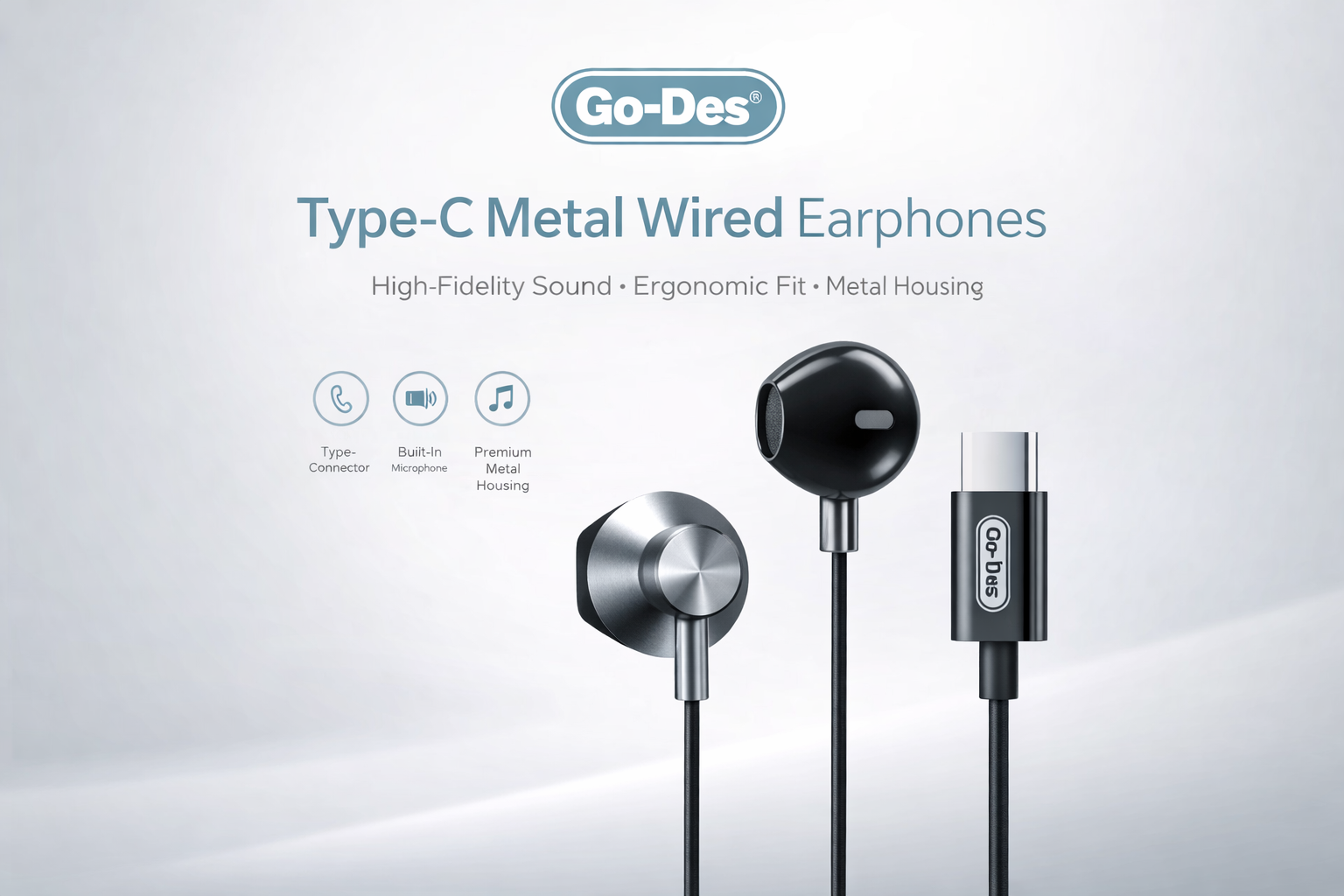 هدفون فلزی Type-C Go-Des GD-EP203 با میکروفون داخلی