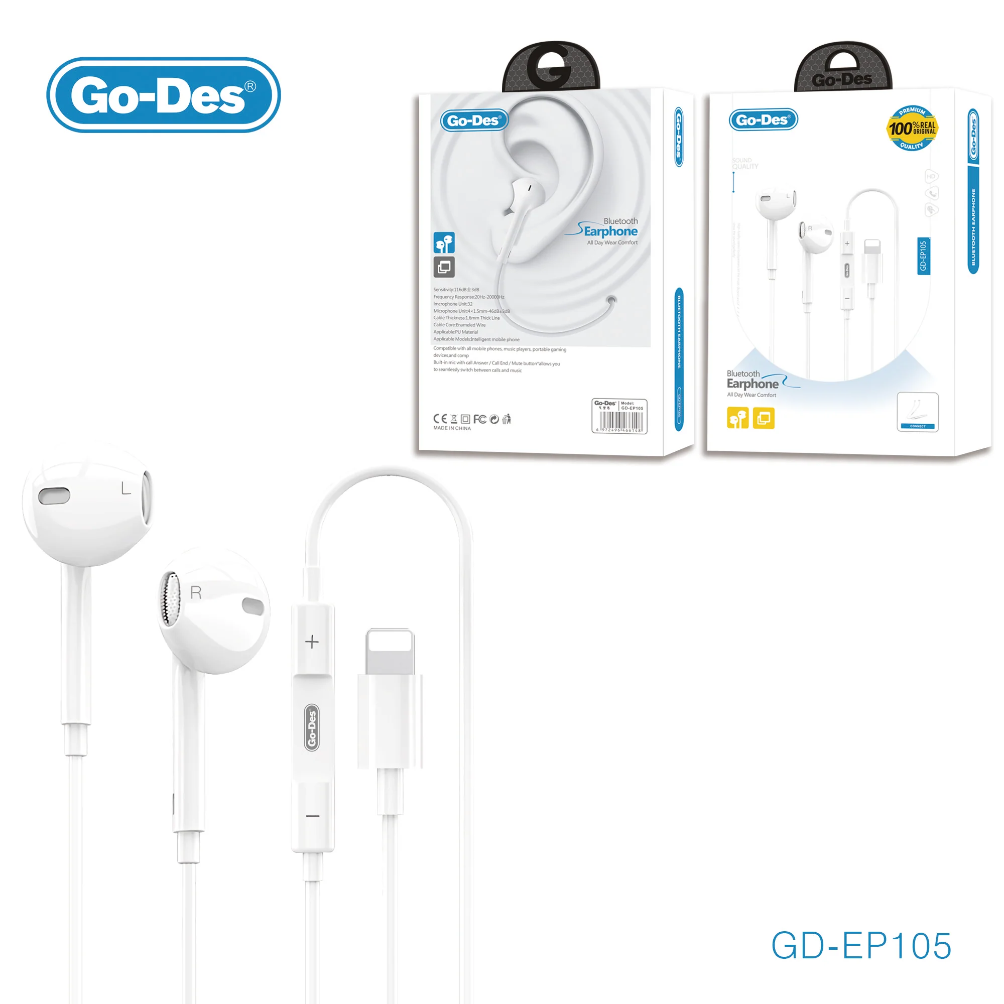هندزفری Lightning با قابلیت Pop-Up مدل GD-EP105