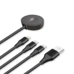کابل شارژ 4 در 1 Go Des GD-UC561 با کانکتورهای Type-C، Lightning، Micro USB و شارژر ساعت هوشمند، مجهز به شارژ سریع 2 آمپر و انتقال داده ایمن.