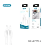کابل شارژ سریع Go-Des GD-UC727 C-L Type-C به Lightning با توان 27 وات PD، طول 2 متر، انتقال اطلاعات و طراحی نرم و مقاوم برای آیفون و آیپد