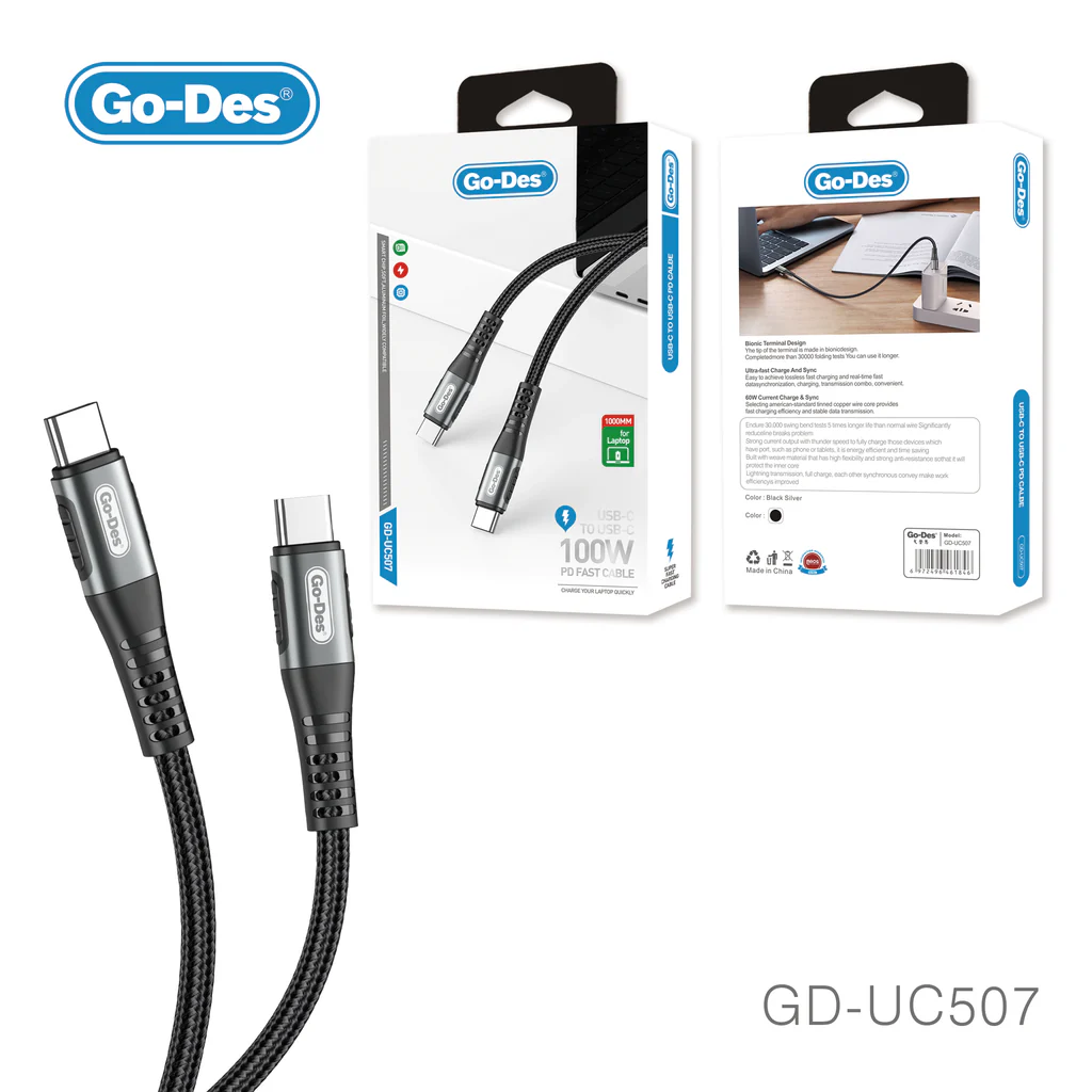 کابل شارژ سریع Type-C به Type-C Go-Des GD-UC507 کابل PD 60W با روکش بافته شده
