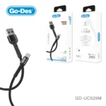 کابل شارژ و انتقال اطلاعات Go-Des GD-UC529M با رابط USB به Micro USB، طول 2 متر، پشتیبانی از شارژ سریع 3 آمپر، روکش نایلونی مقاوم، کانکتور فلزی بادوام و قابلیت انتقال داده برای انواع دستگاه‌های مجهز به Micro USB
