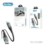 کابل شارژ و انتقال اطلاعات Go-Des GD-UC538M با رابط USB به Micro USB، پشتیبانی از شارژ سریع 5 آمپر، روکش نایلونی بافته شده مقاوم، انتقال اطلاعات پرسرعت و طول 1.2 متر، مناسب گوشی‌ها و دستگاه‌های مجهز به Micro USB