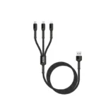 کابل شارژ و انتقال داده 3 در 1 Go Des GD-UC511 با خروجی‌های Type-C، Lightning و Micro USB، پشتیبانی از شارژ سریع 3 آمپر، روکش نایلونی بافته شده و طول 1.2 متر