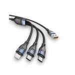 کابل شارژ و انتقال داده 3 در 1 Go-Des GD-UC801 با روکش نایلونی بافته شده، پشتیبانی از شارژ سریع، مقاومت حرارتی و سازگاری با انواع گوشی و تبلت