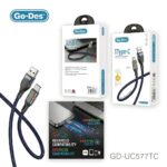 کابل شارژ و انتقال داده Go-Des GD-UC577TC با رابط USB به Type-C، پشتیبانی از شارژ سریع 3 آمپر، روکش نایلونی بافته شده مقاوم، انتقال اطلاعات پایدار و سازگاری با انواع گوشی‌ها و دستگاه‌های مجهز به USB-C.