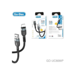 کابل شارژ و انتقال داده Go-Des GD-UC609IP USB به Lightning با شارژ سریع 3 آمپر، روکش نایلونی بافته شده مقاوم و سازگار با آیفون، آیپد و ایرپاد