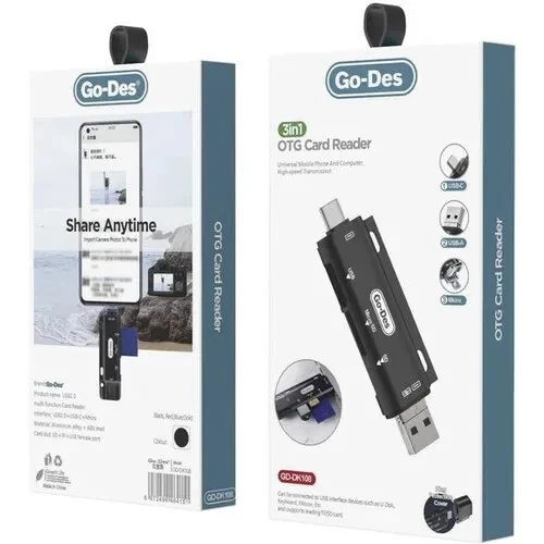 کارت خوان Go-Des GD-DK108 با درگاه‌های USB، Type-C و Micro USB