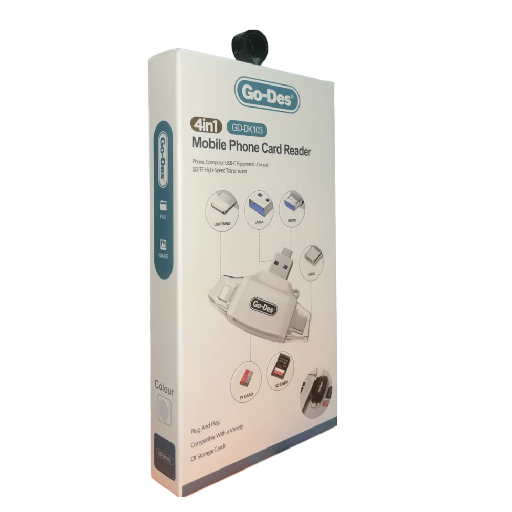 کارت‌خوان 4 در 1 Go-Des GD-DK103 با پشتیبانی از Lightning، USB-C، USB-A و Micro USB