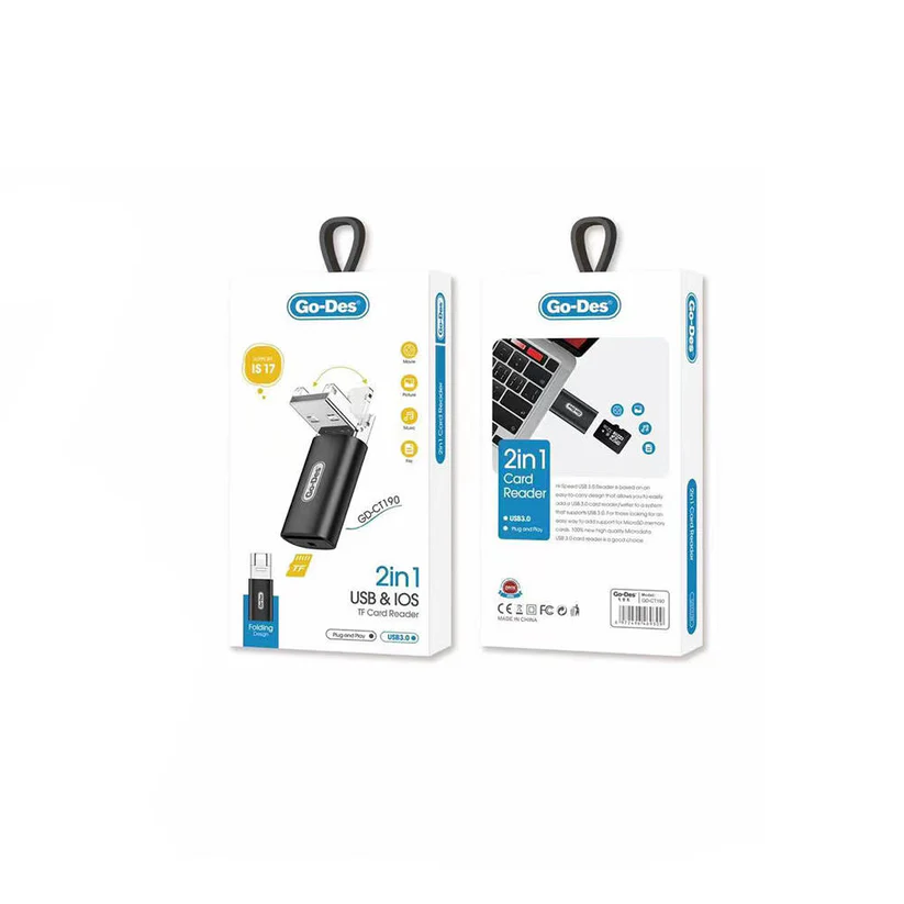 کارت‌خوان OTG دوکاره TF گو-دس مدل Go-Des GD-CT190 USB-A & Lightning Memory Card Reader